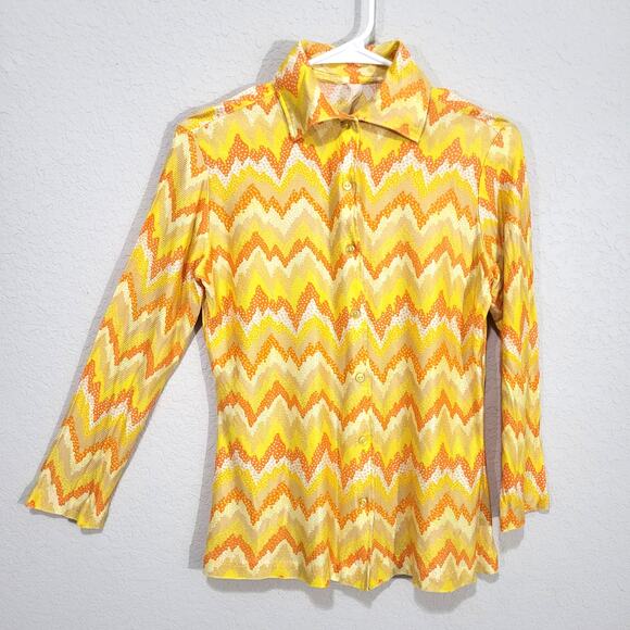 Vintage Shirt Womens Small Medium Yellow Orange 60s 70s Retro Psychedelic Hippie - Picture 1 of 9